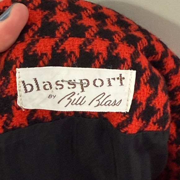 Blassport 80s Vintage Wool Red Houndstooth Women's Blazer Grannycore Academia - Picture 3 of 3